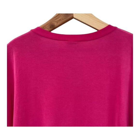 Jodifl Large V-Neck Fuchsia Tunic T-Shirt Dress Short Sleeve Knit Mini Casual - Picture 3 of 6